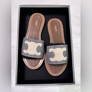 Celine Striped Black and Cream Sandals